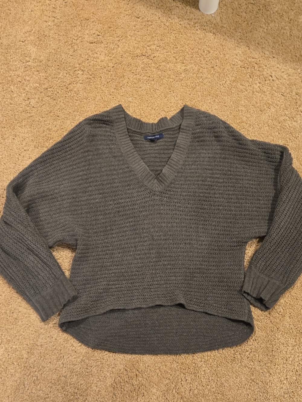 American Eagle Outfitters Gray V-Neck Knit Sweater